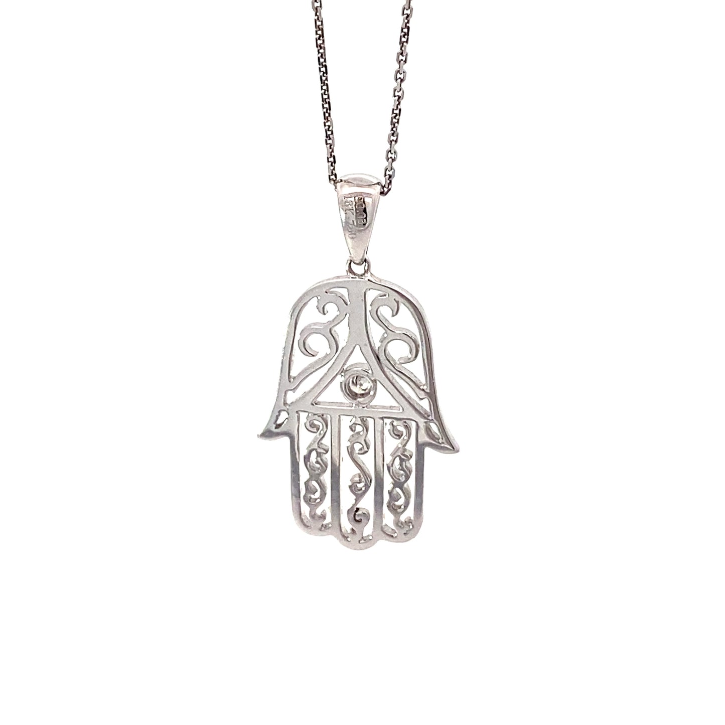 18K White Gold Vintage Hamsa Hand with Diamond Center