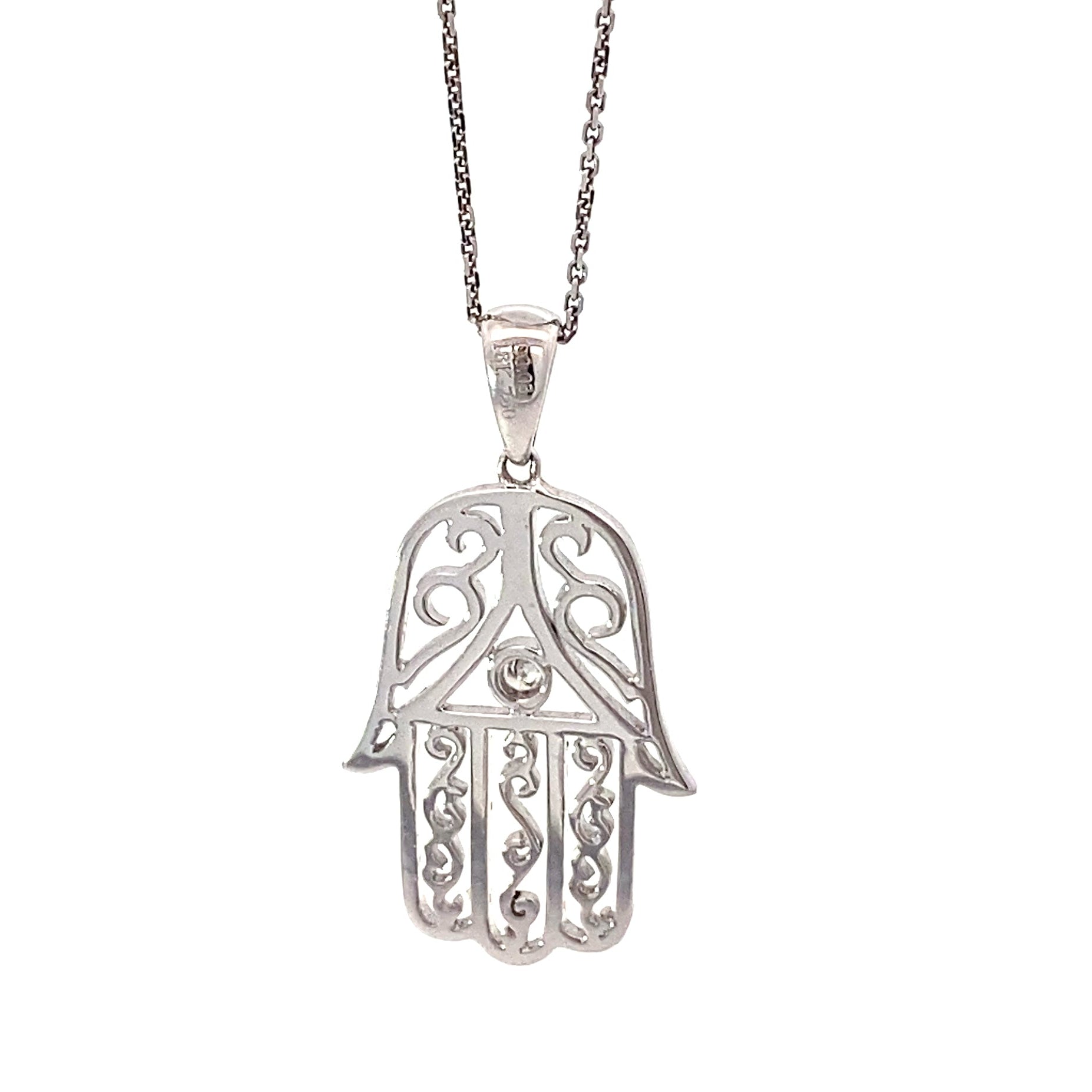 18K White Gold Vintage Hamsa Hand with Diamond Center