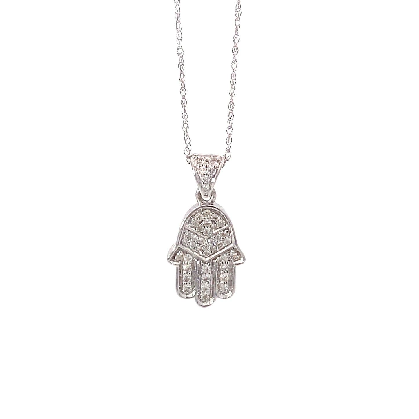 14K White Gold Small Hamsa Hand Pendant with Diamonds