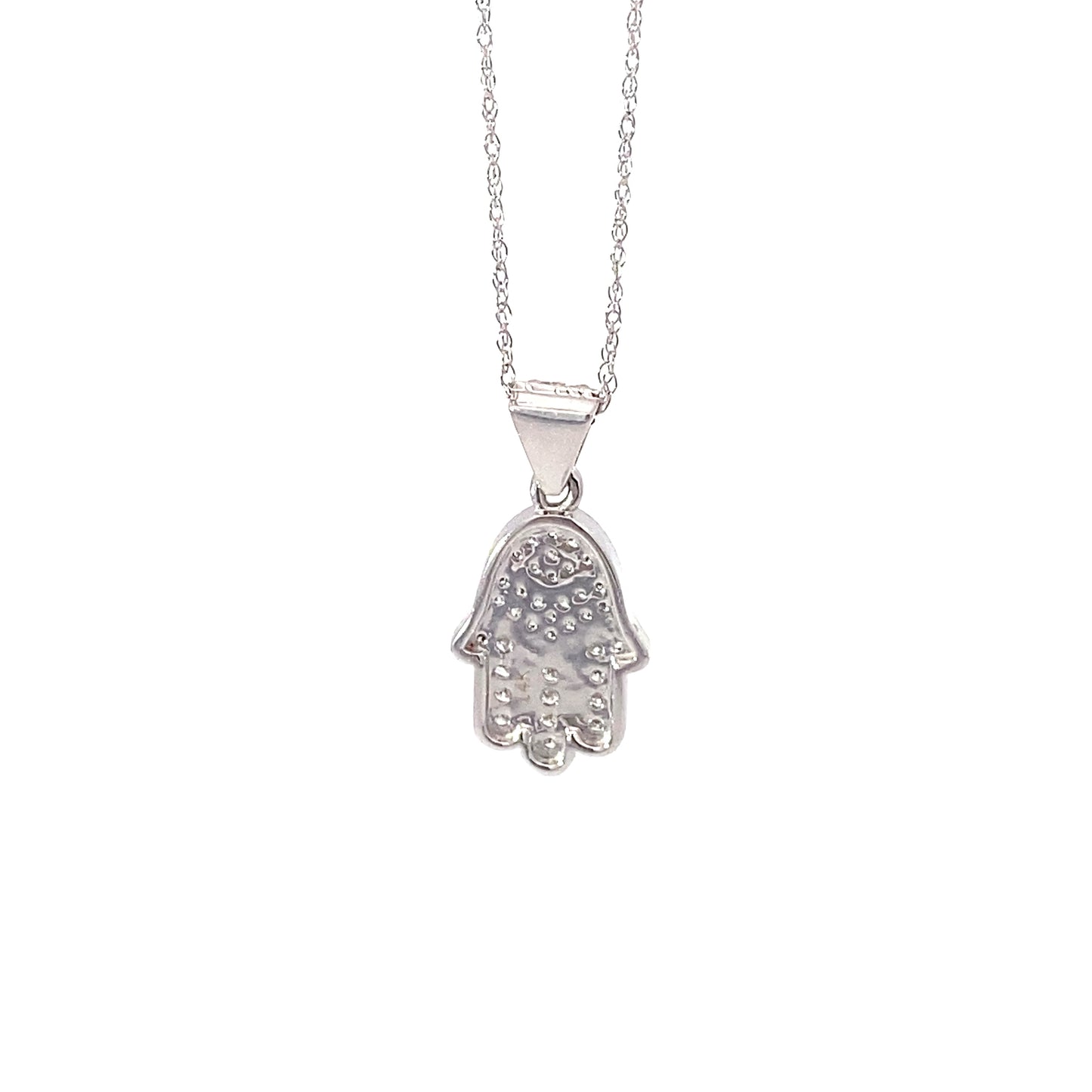 14K White Gold Small Hamsa Hand Pendant with Diamonds