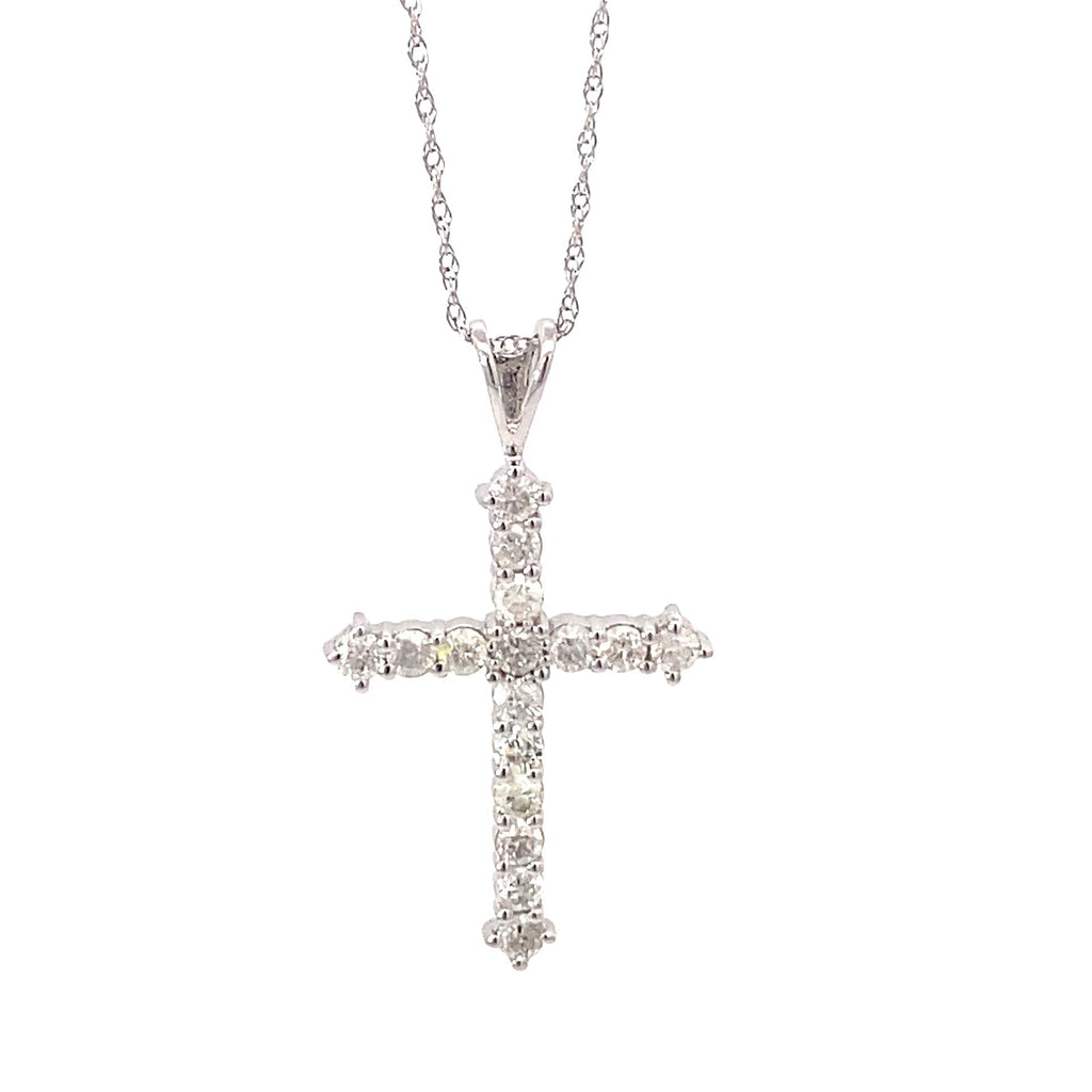 14K White Gold Diamond Cross