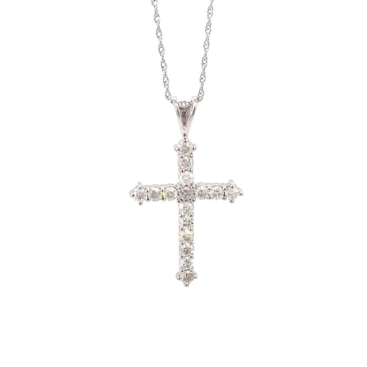 14K White Gold Diamond Cross