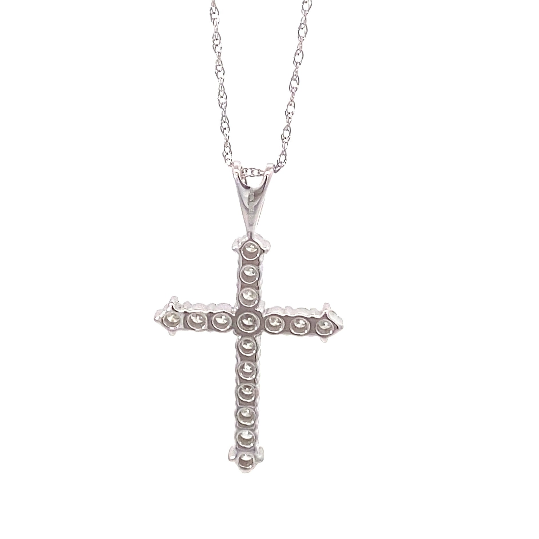 14K White Gold Diamond Cross