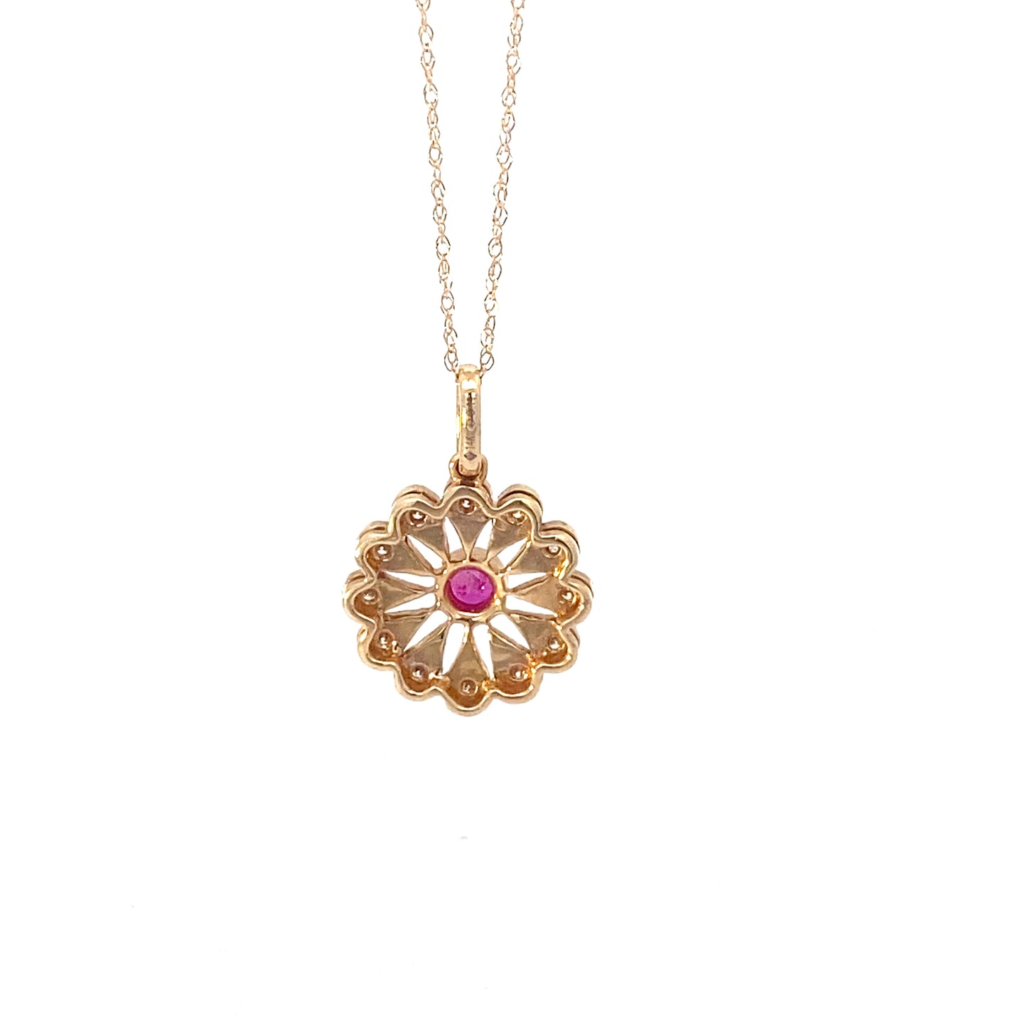 14K Yellow Gold Ruby Flower Pendant