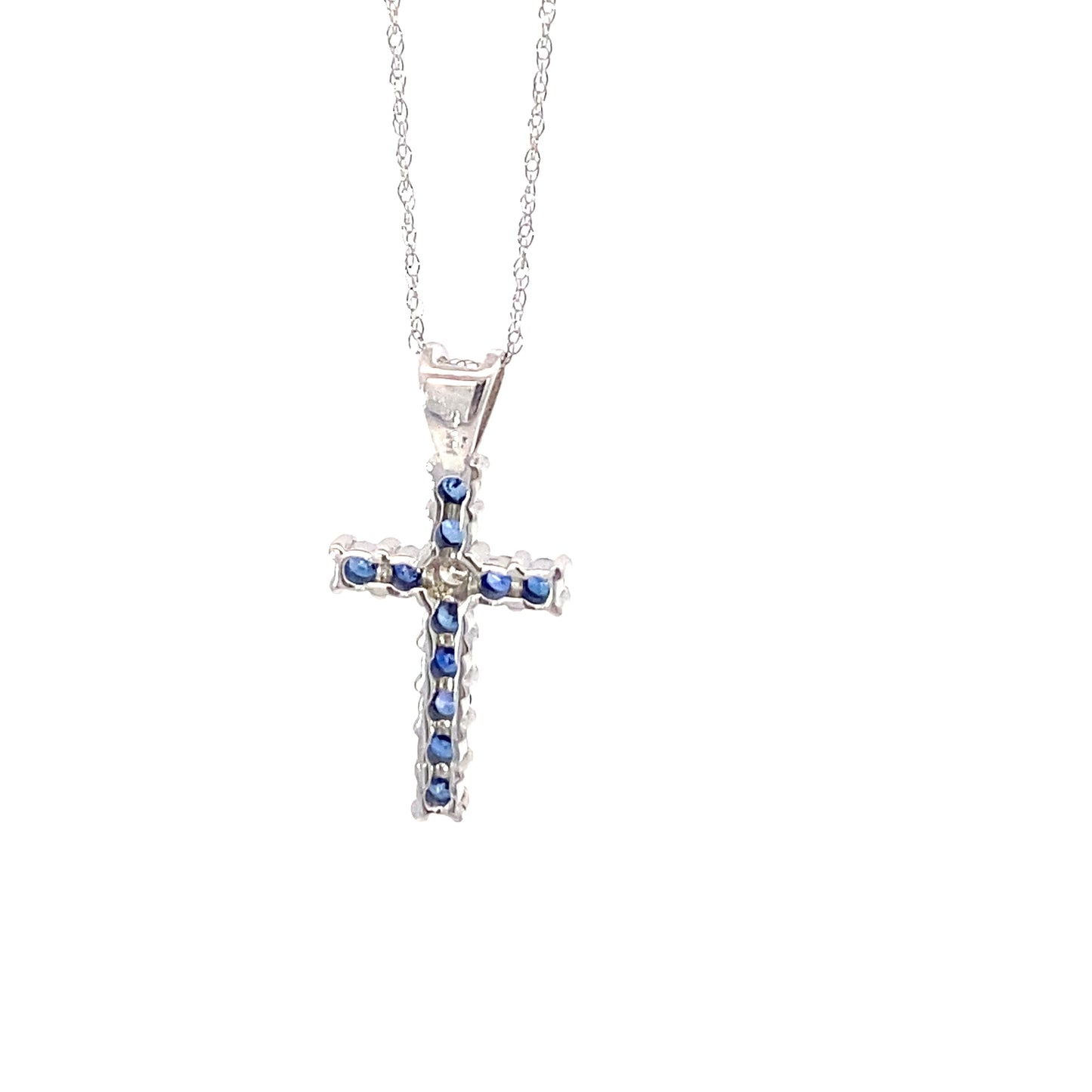 14K White Gold Diamond and Sapphire cross pendant