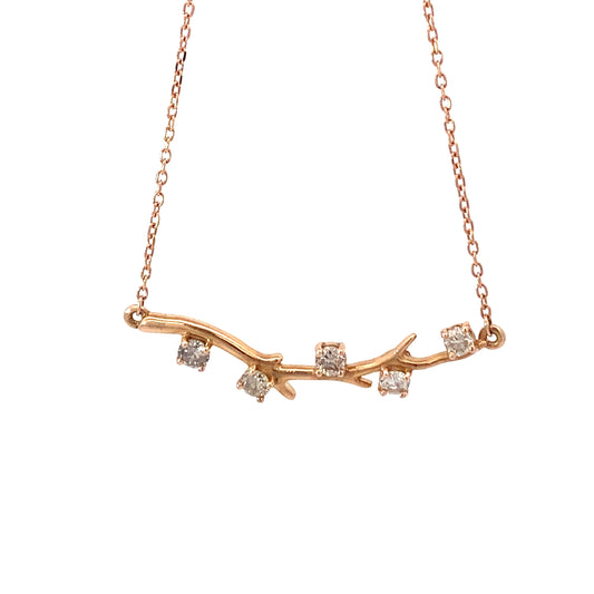 14K Rose Gold Branch Bar Diamond Pendant