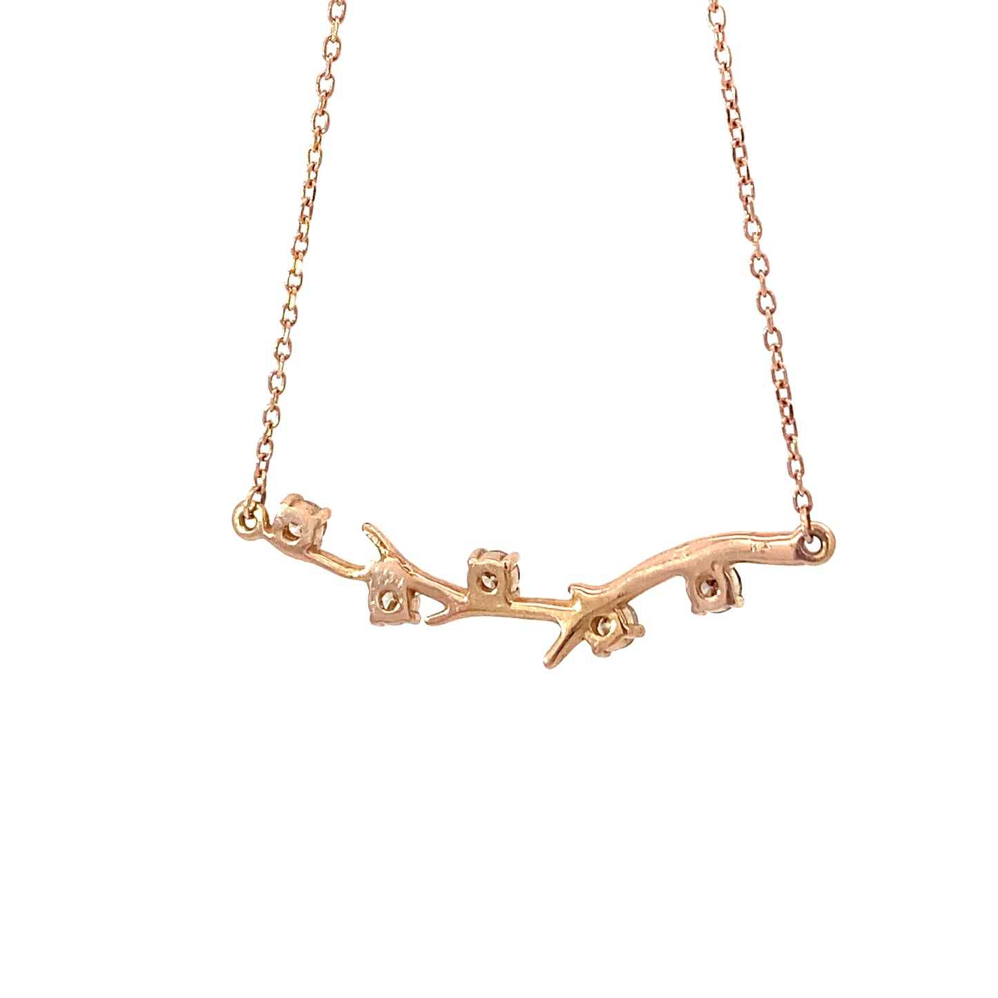 14K Rose Gold Branch Bar Diamond Pendant