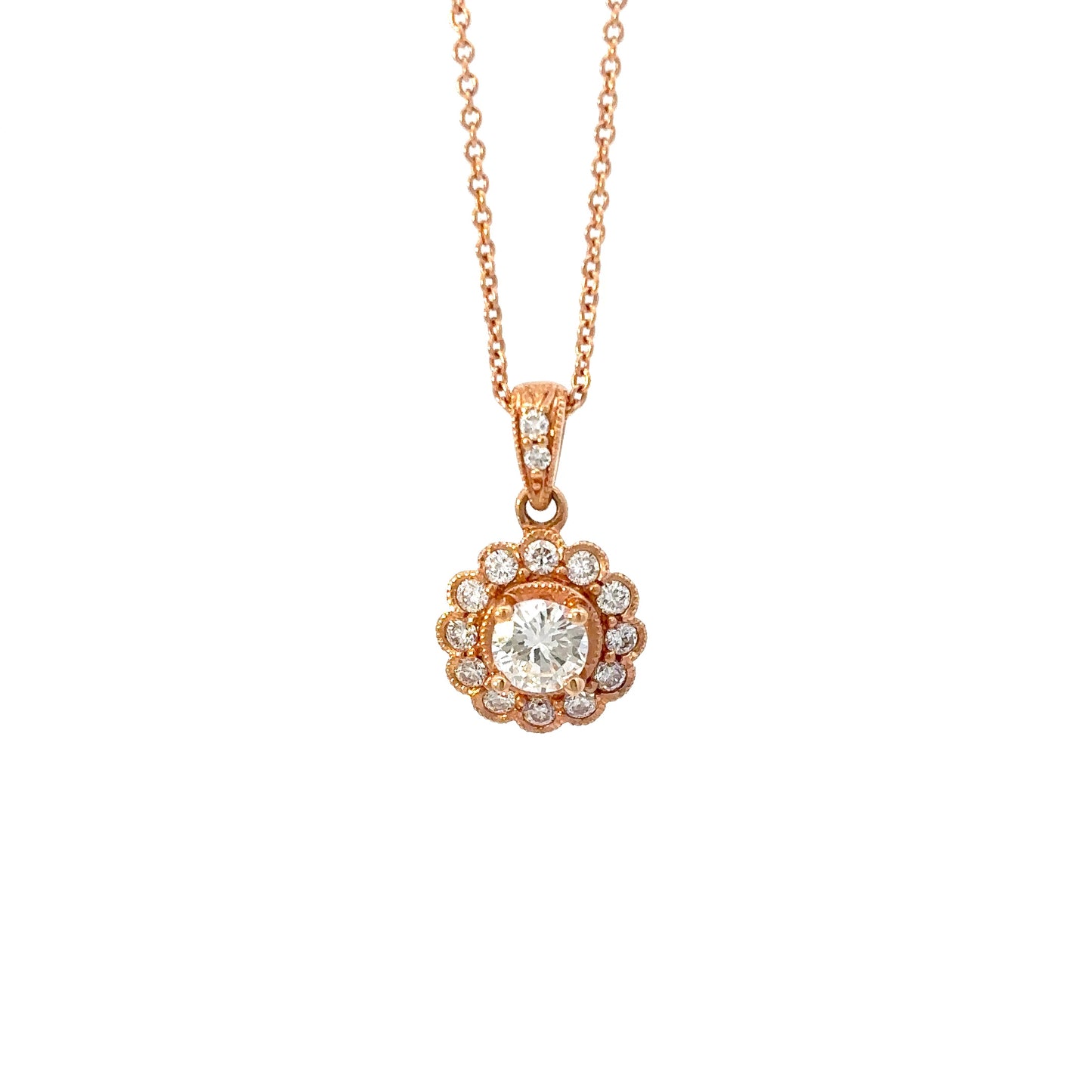 18K Rose Gold Flower and Diamond Pendant