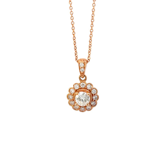 18K Rose Gold Flower and Diamond Pendant