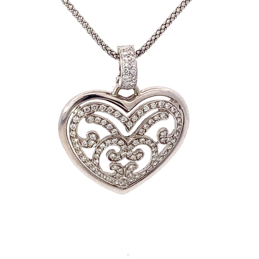 18K White Gold Diamond Heart Pave Pendant