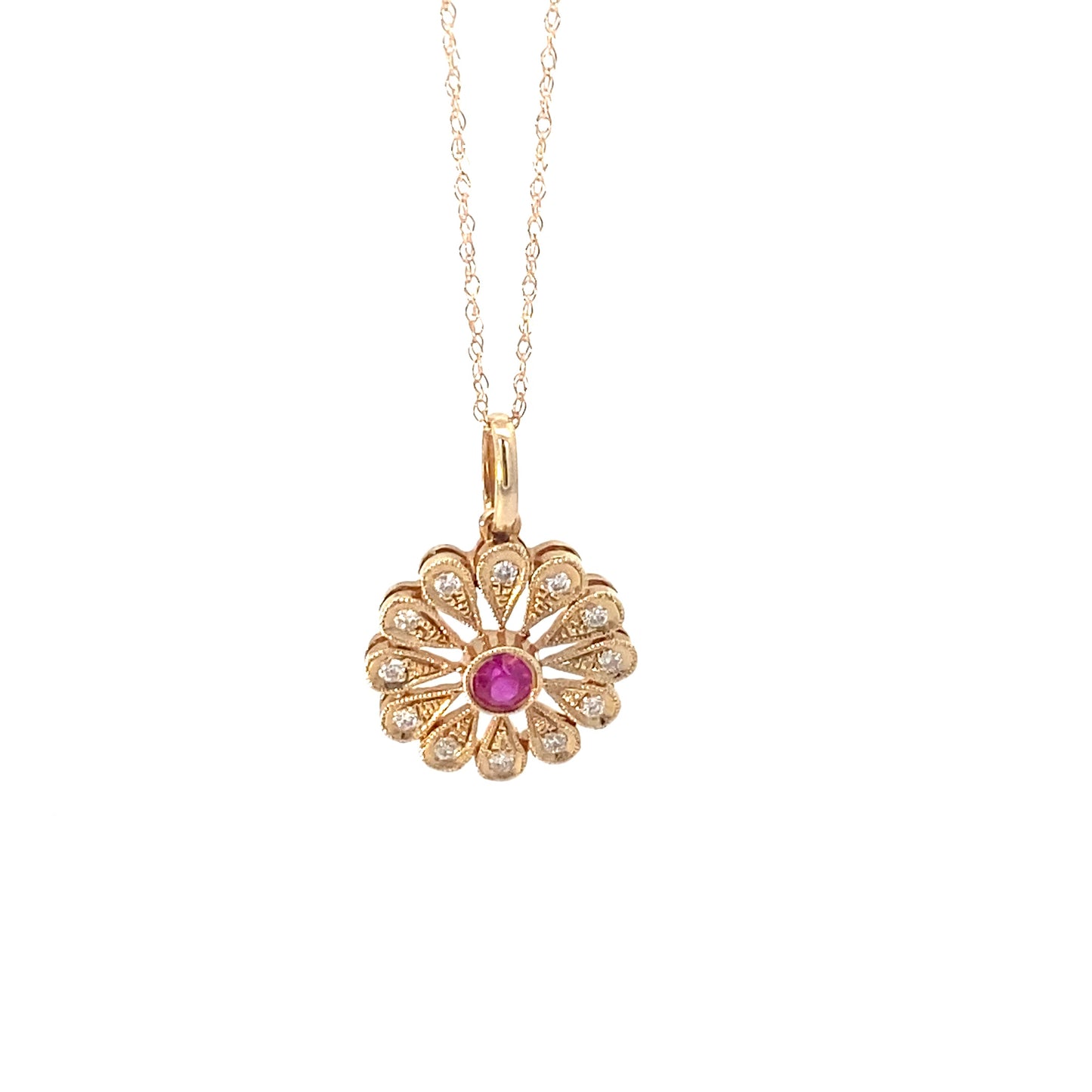 14K Yellow Gold Ruby Flower Pendant