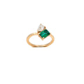 14K Yellow Gold Two Stone Ring Lab Grown Diamond and Lab Grown Emerald