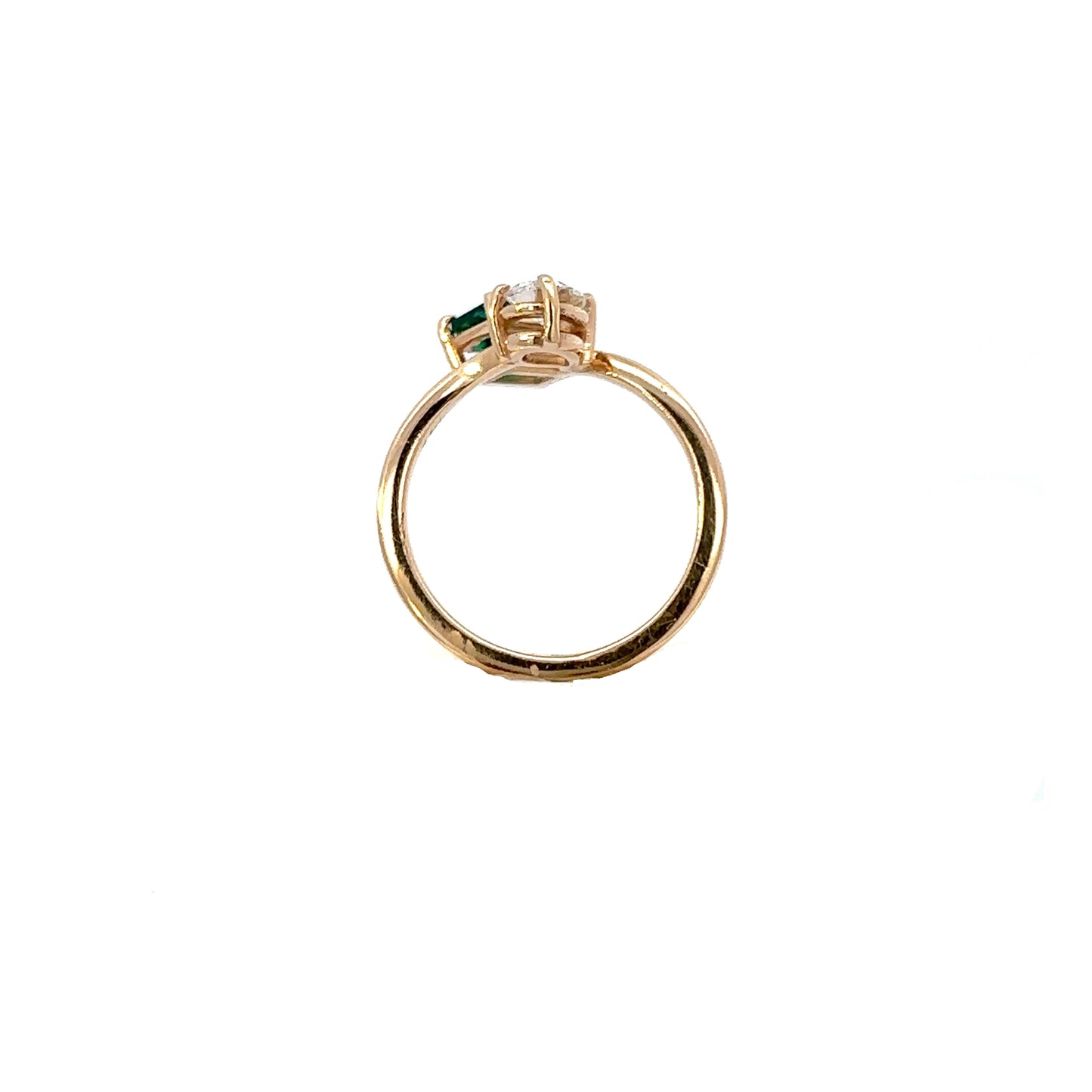14K Yellow Gold Two Stone Ring Lab Grown Diamond and Lab Grown Emerald