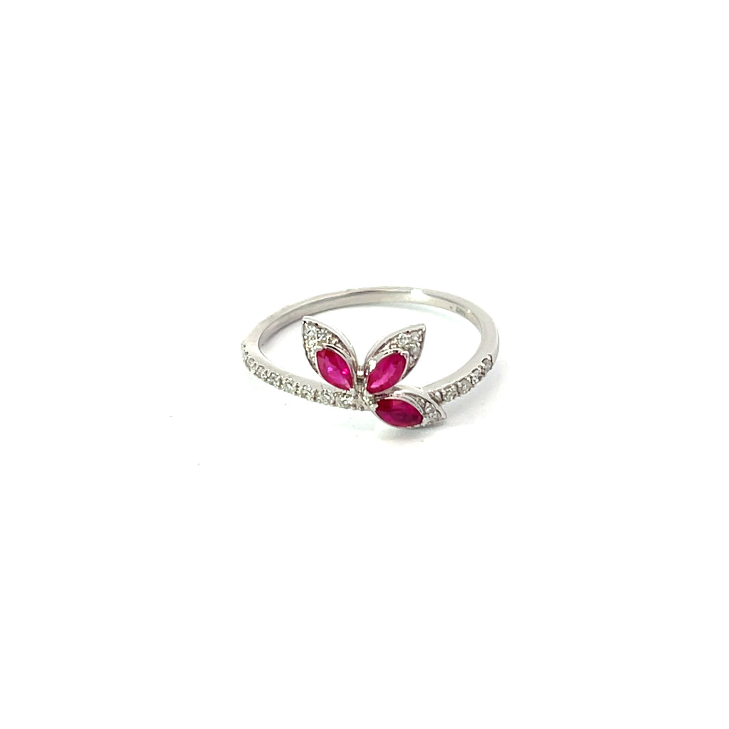 14K White Gold 3 Stone Ruby Ring