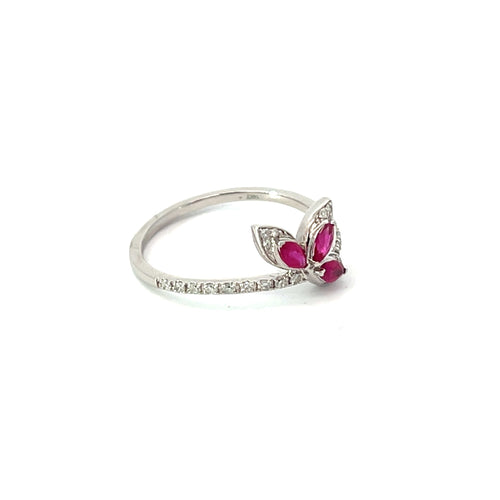 14K White Gold 3 Stone Ruby Ring