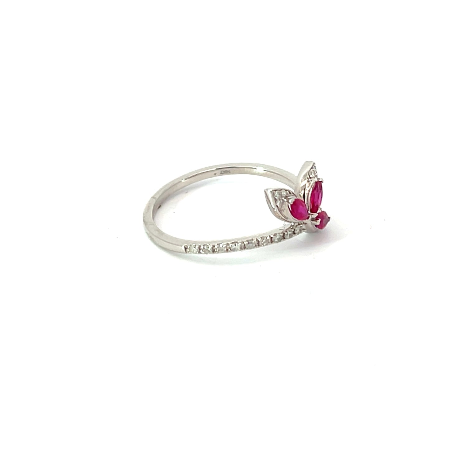 14K White Gold 3 Stone Ruby Ring