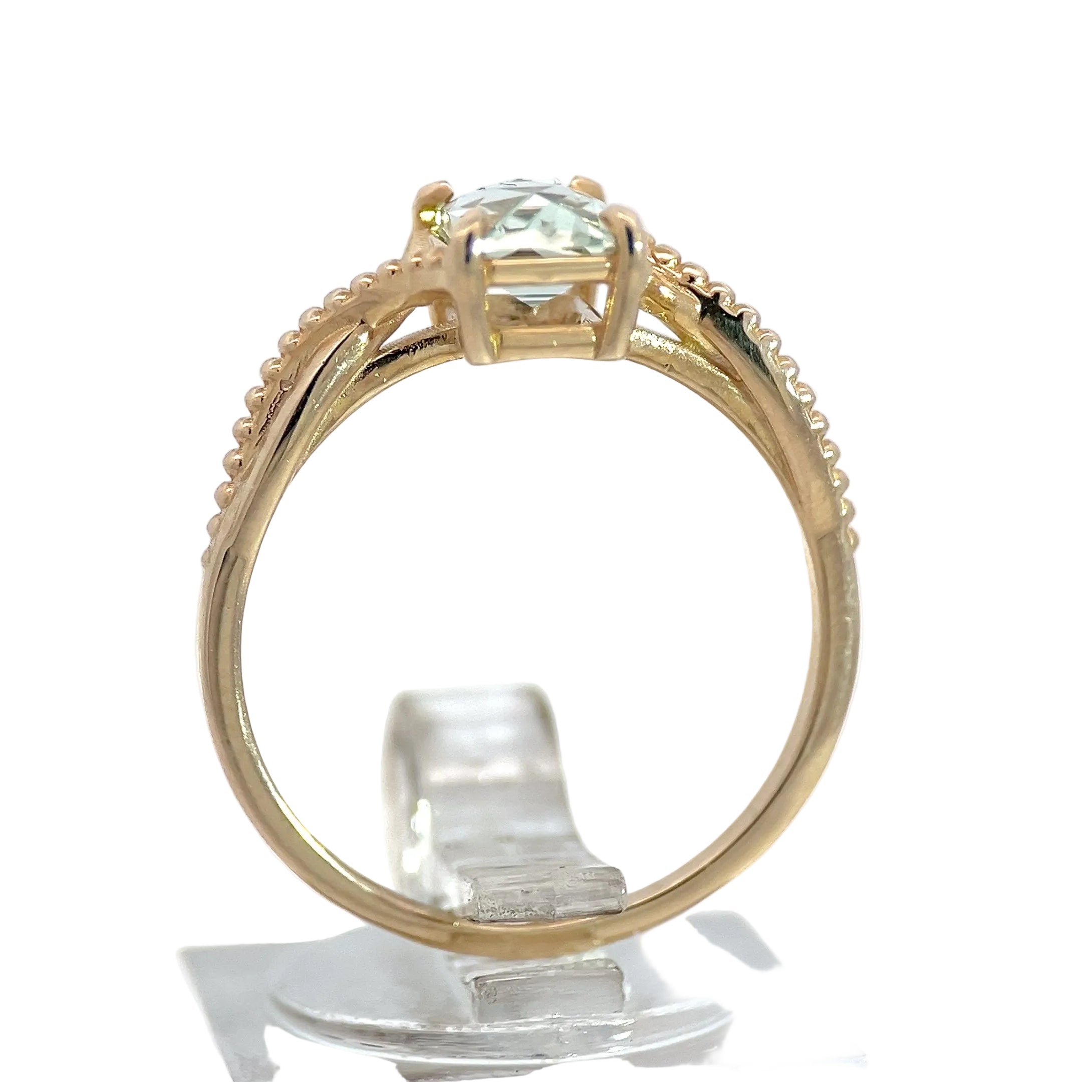 10K Yellow Gold Green Quartz Twist Ring