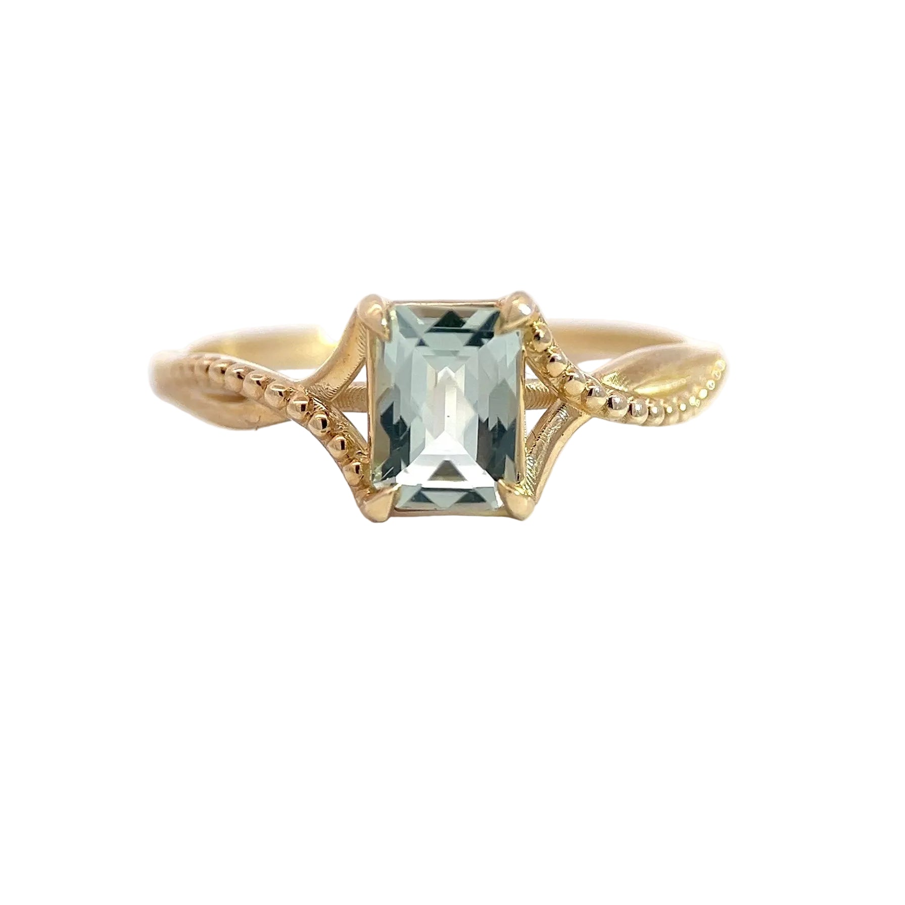 10K Yellow Gold Green Quartz Twist Ring