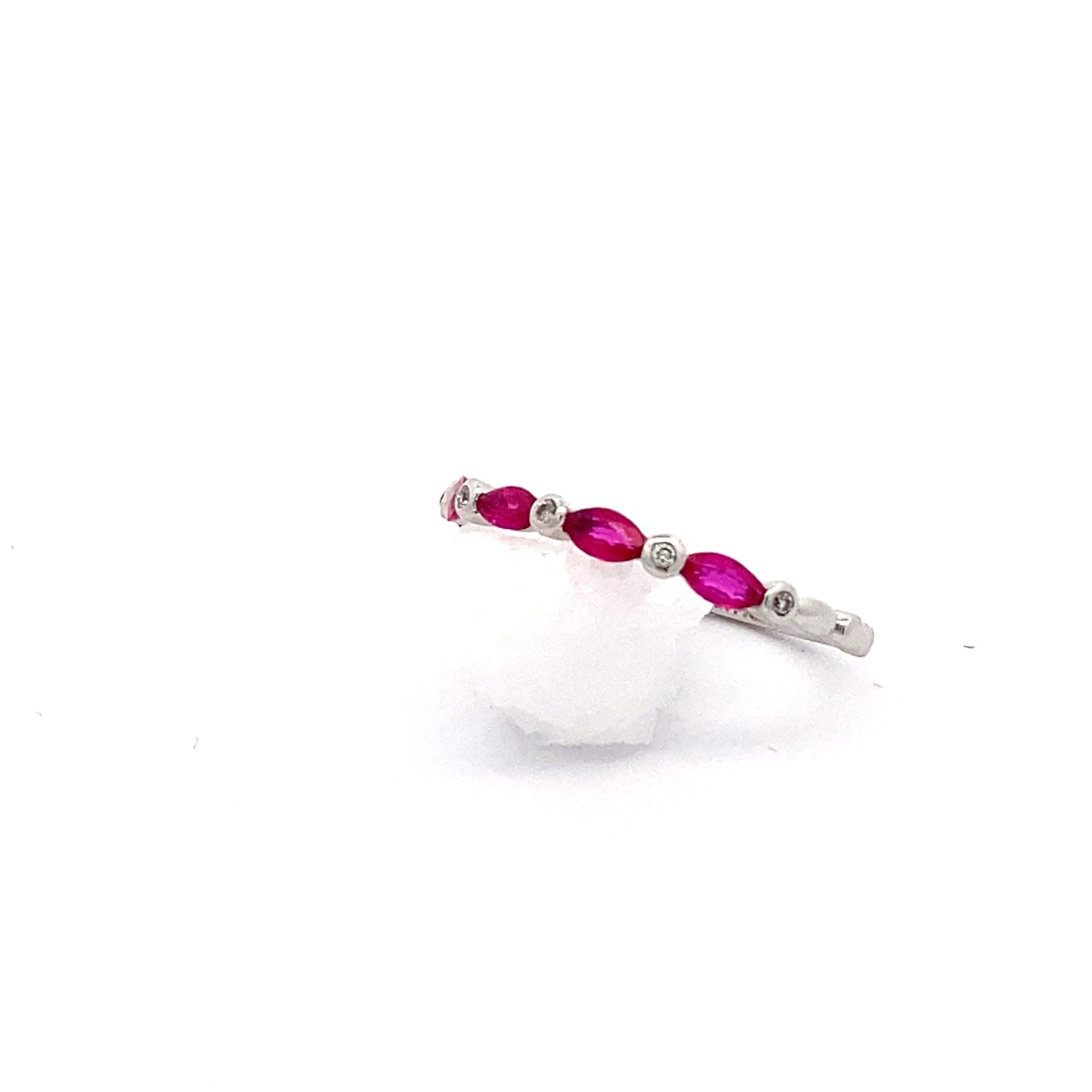 14K White Gold Ruby and Diamond Band