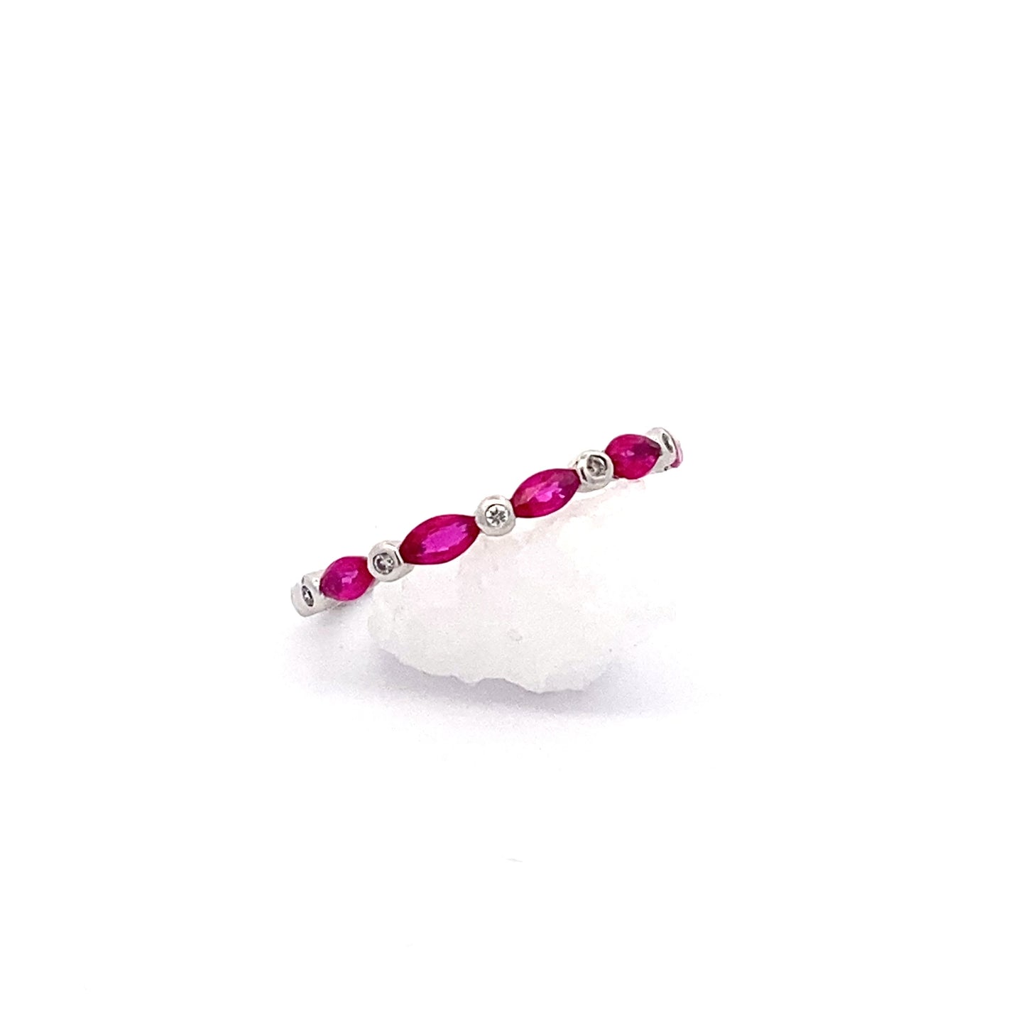 14K White Gold Ruby and Diamond Band