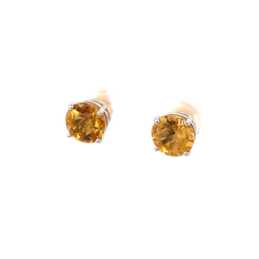 14K White Gold Citrine Round Studs