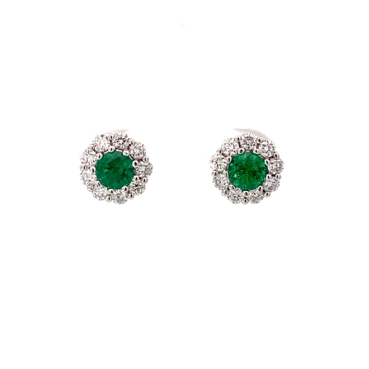 18K White Gold Emerald Flower Studs