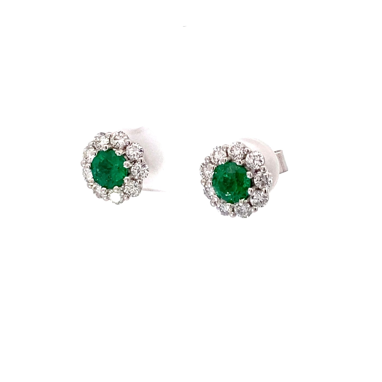 18K White Gold Emerald Flower Studs