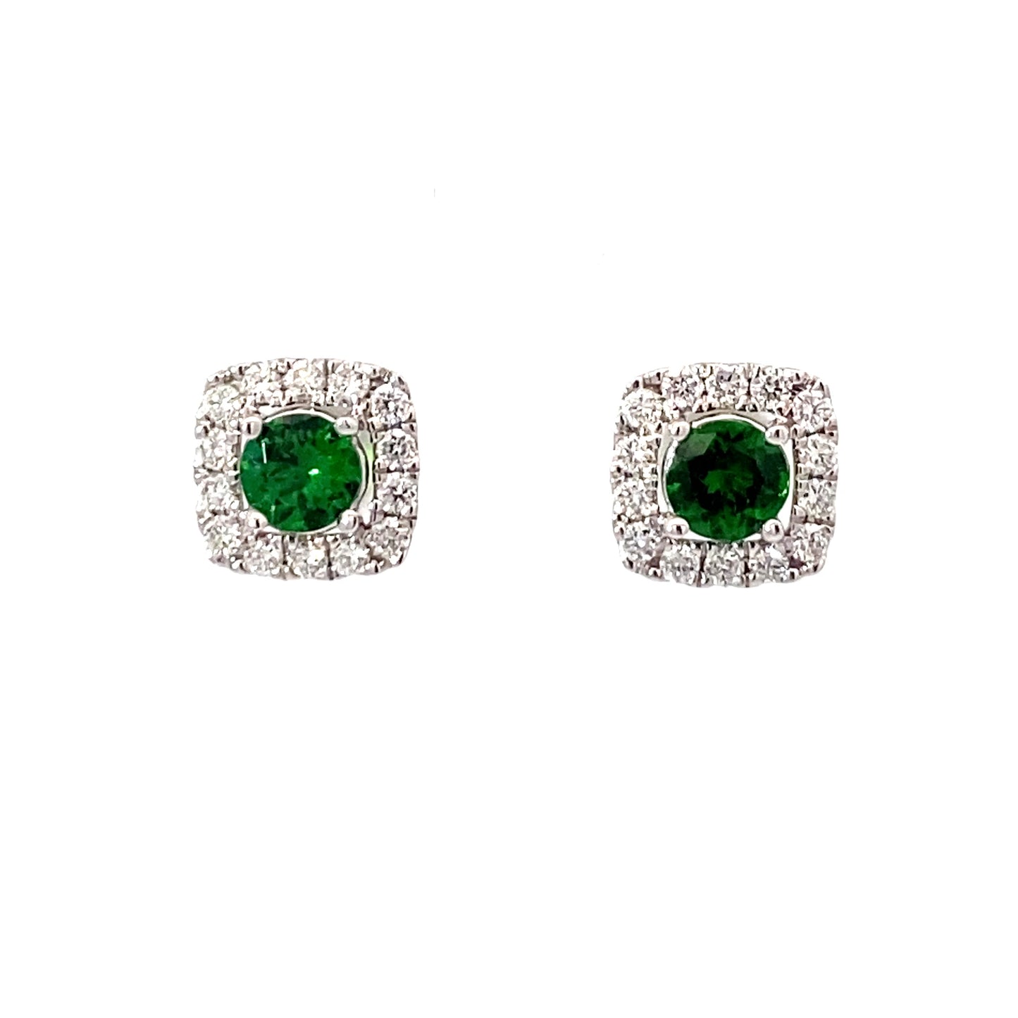 18K White Gold Tsavorite Square Studs