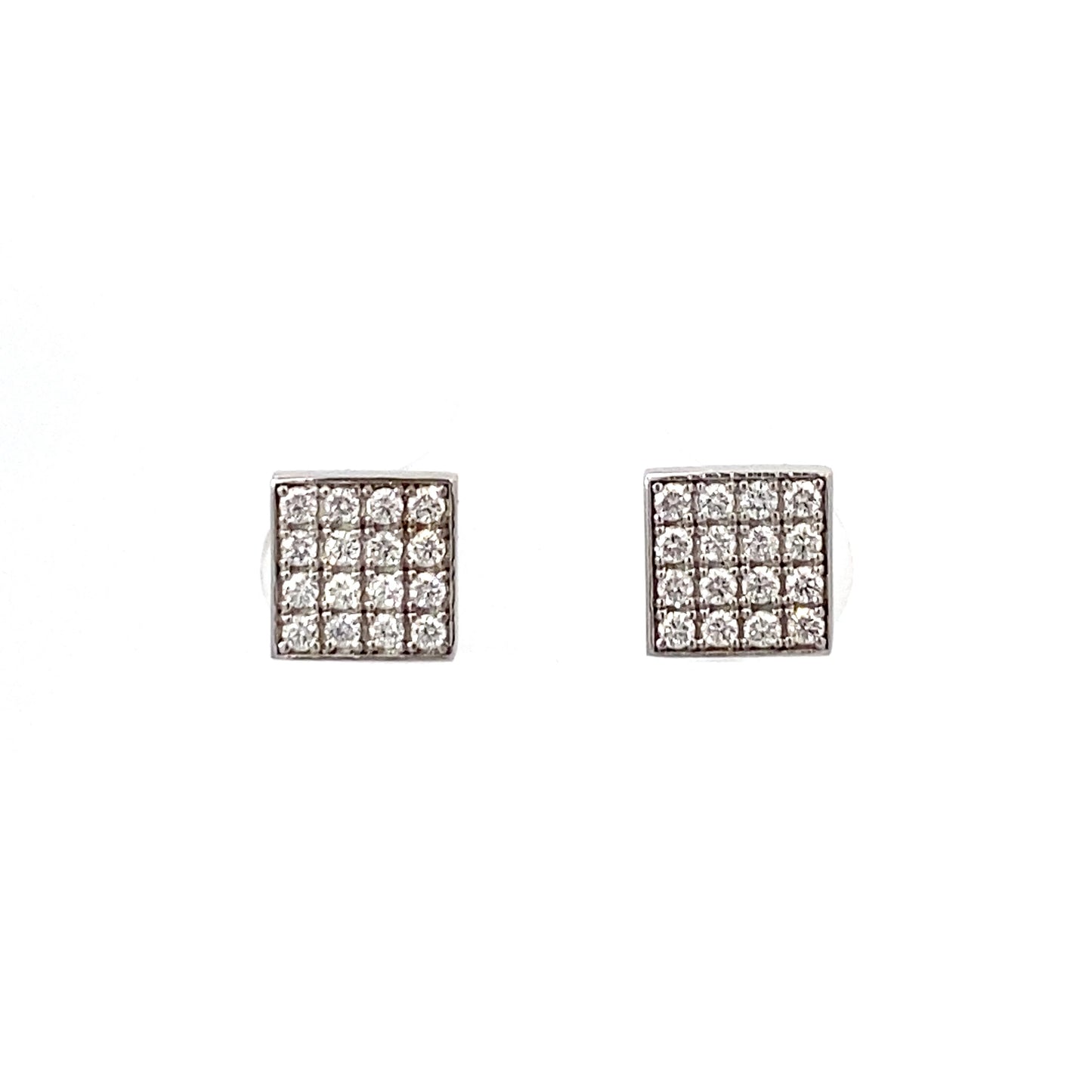 14K White Gold Square Studs with Diamonds