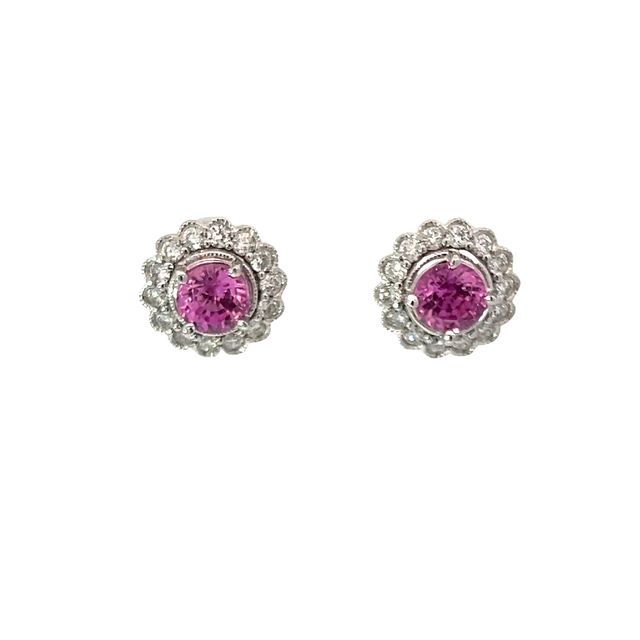 18K White Gold Pink Sapphire Flower Studs