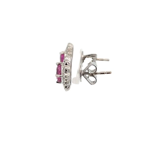 18K White Gold Pink Sapphire Flower Studs