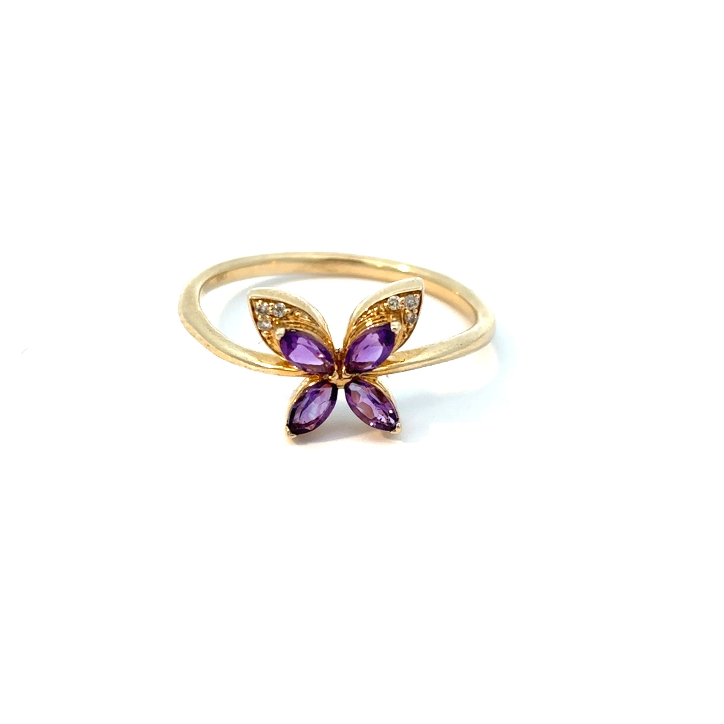 10K Yellow Gold Amethyst Butterfly Ring
