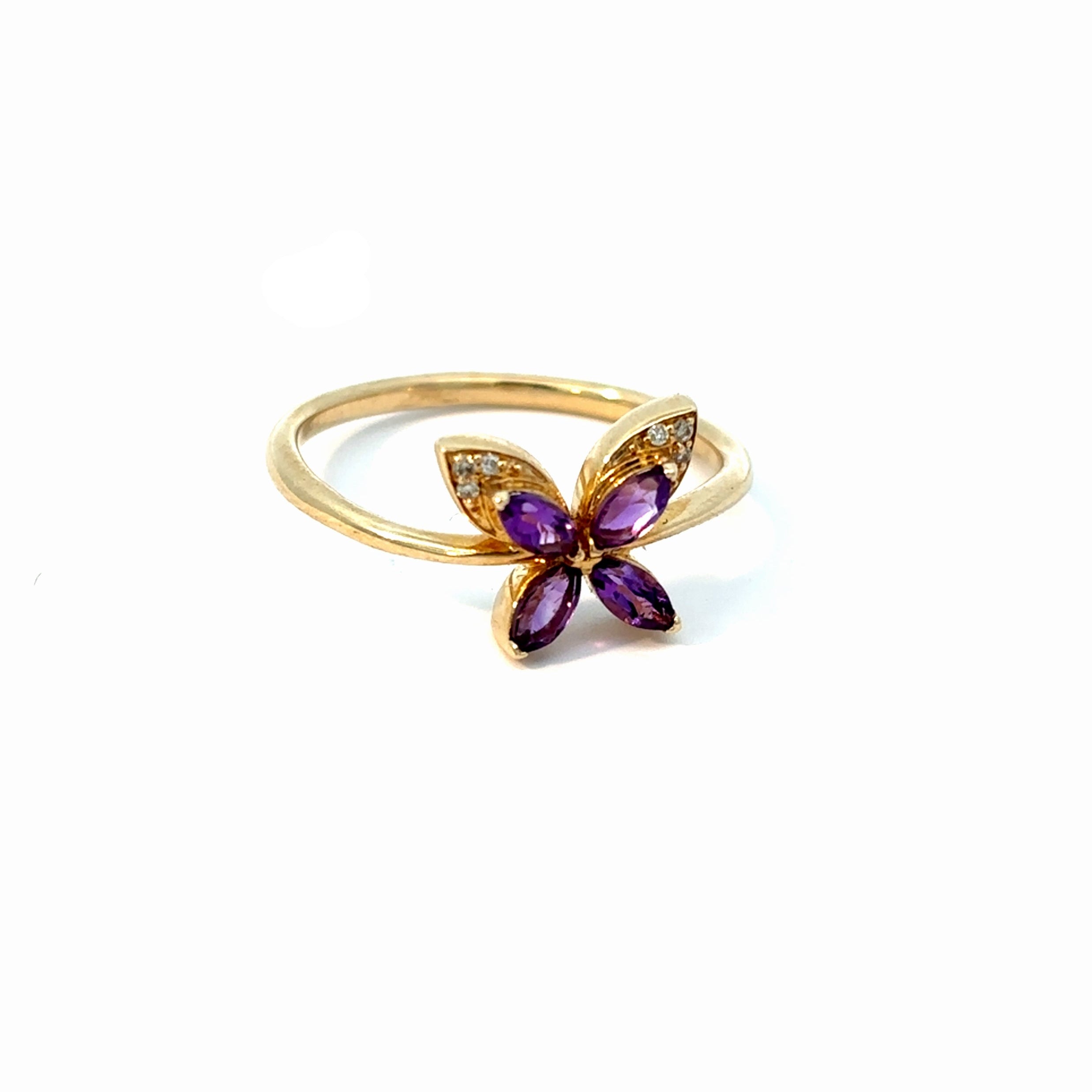 10K Yellow Gold Amethyst Butterfly Ring