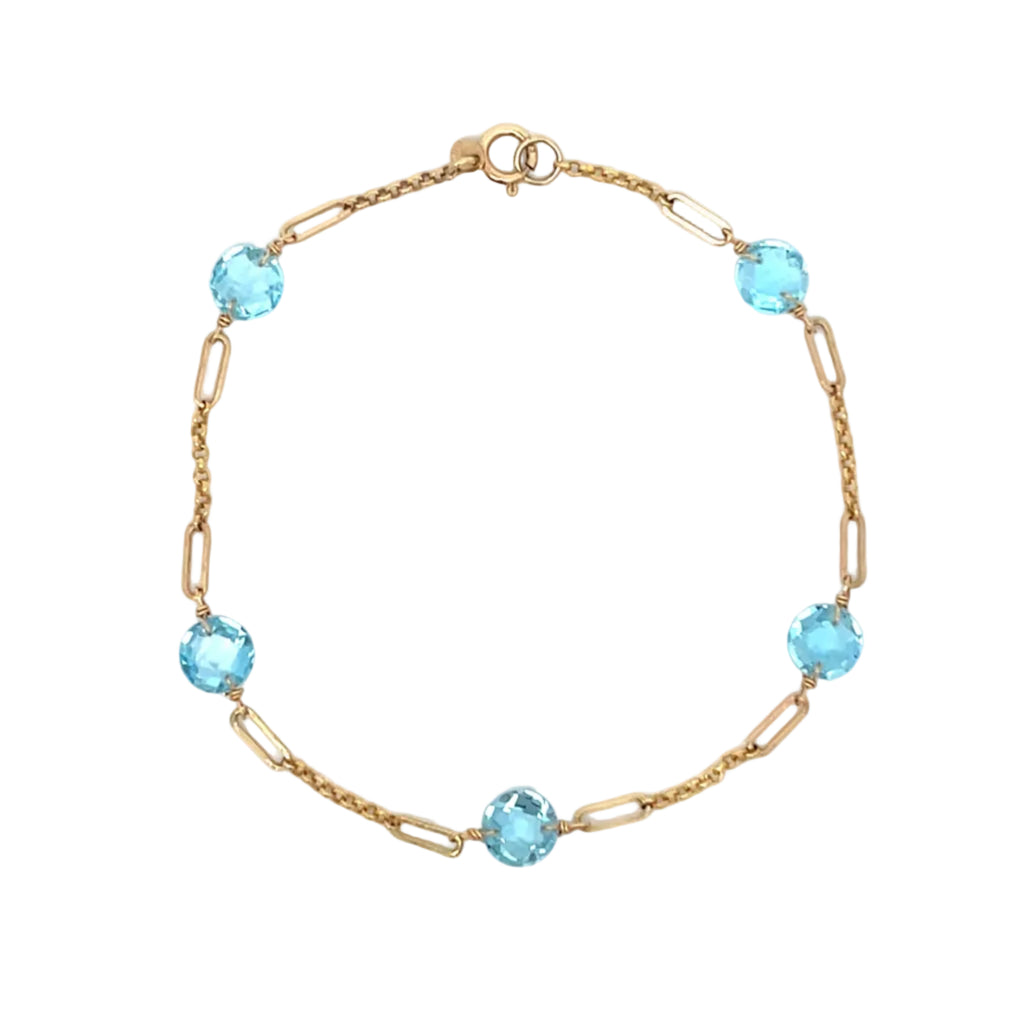 14K Yellow Gold Swiss Blue Topaz Bracelet