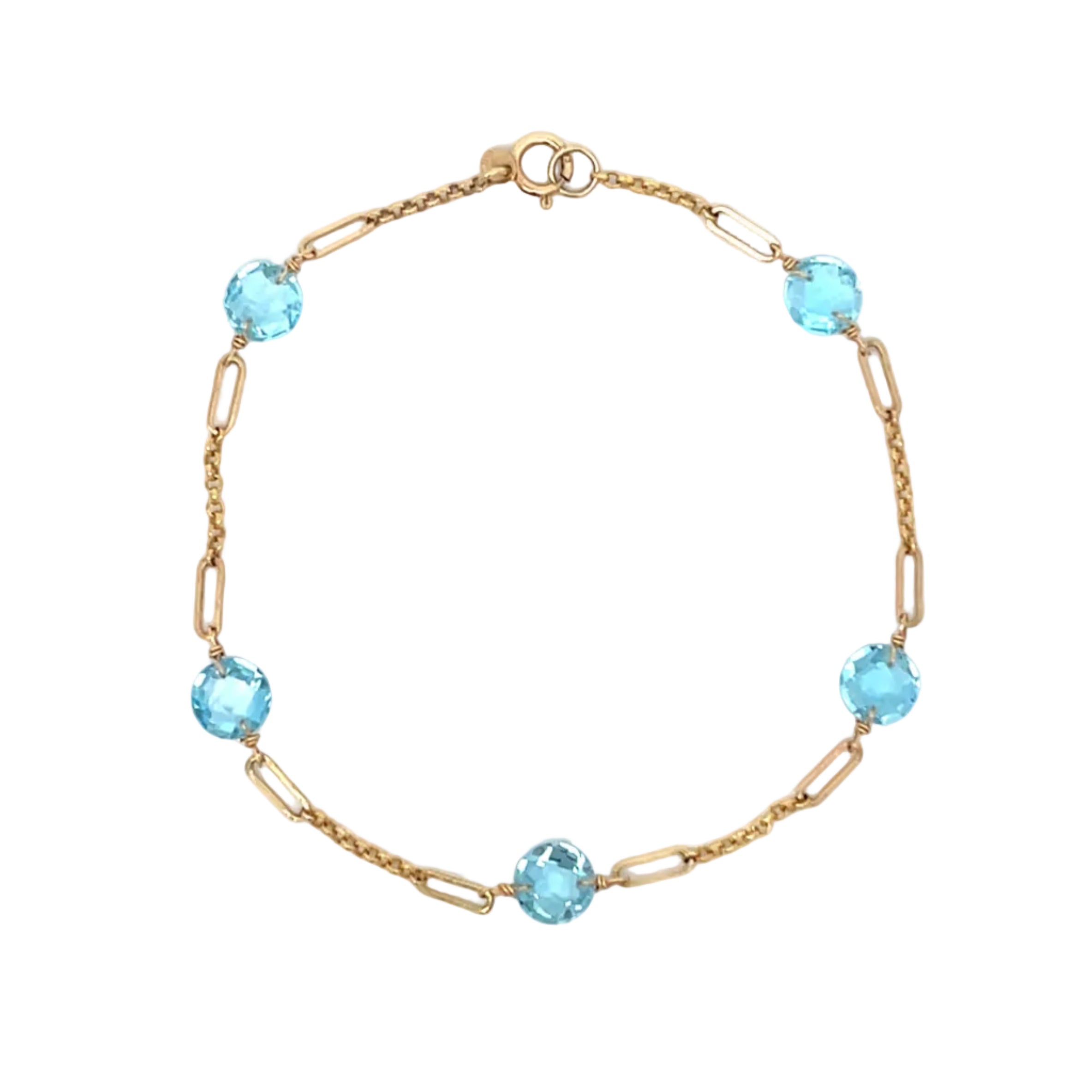 14K Yellow Gold Swiss Blue Topaz Bracelet