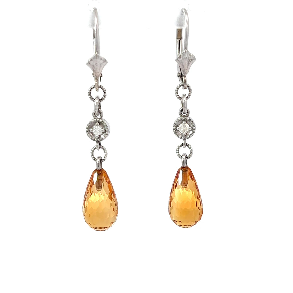 14K White Gold Citrine Teardrop Earrings