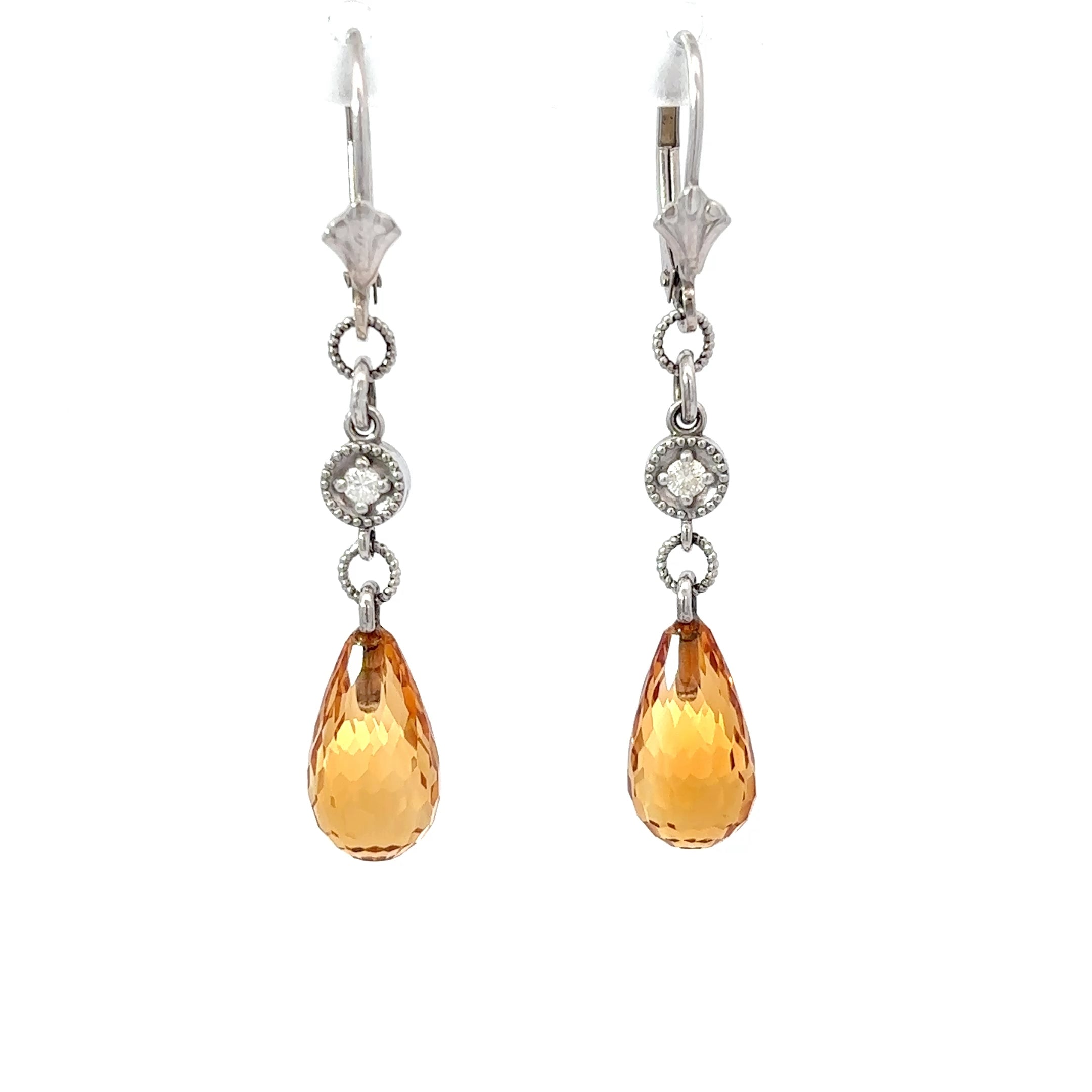 14K White Gold Citrine Teardrop Earrings