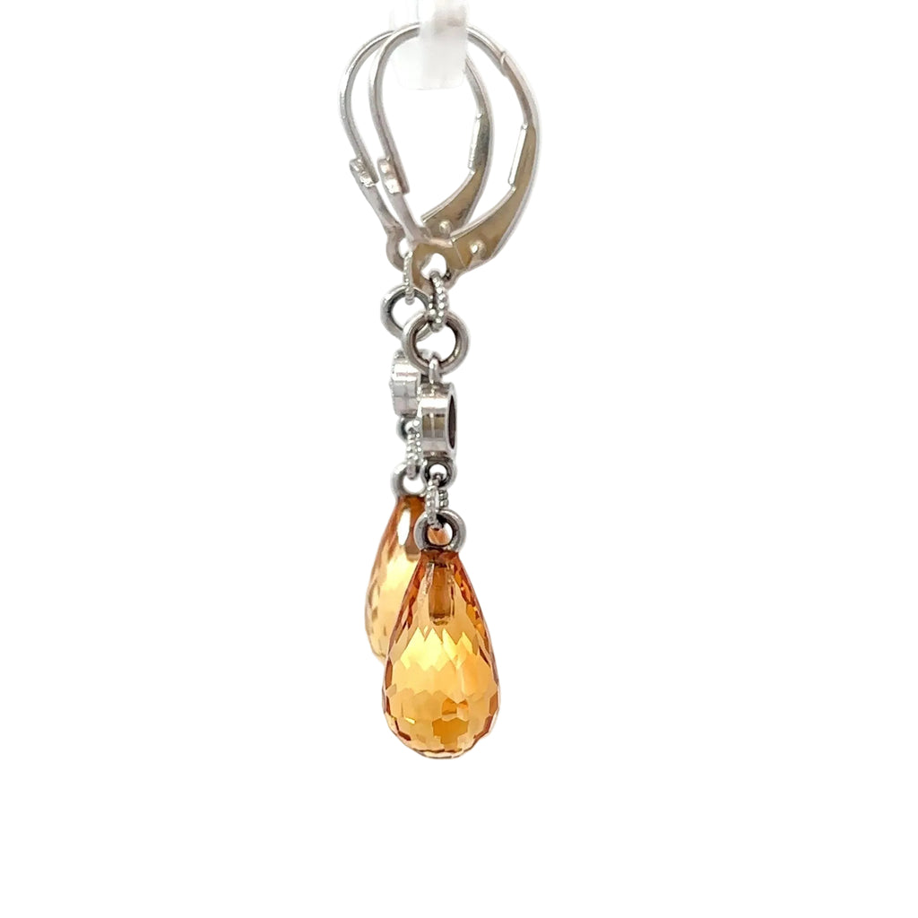 14K White Gold Citrine Teardrop Earrings