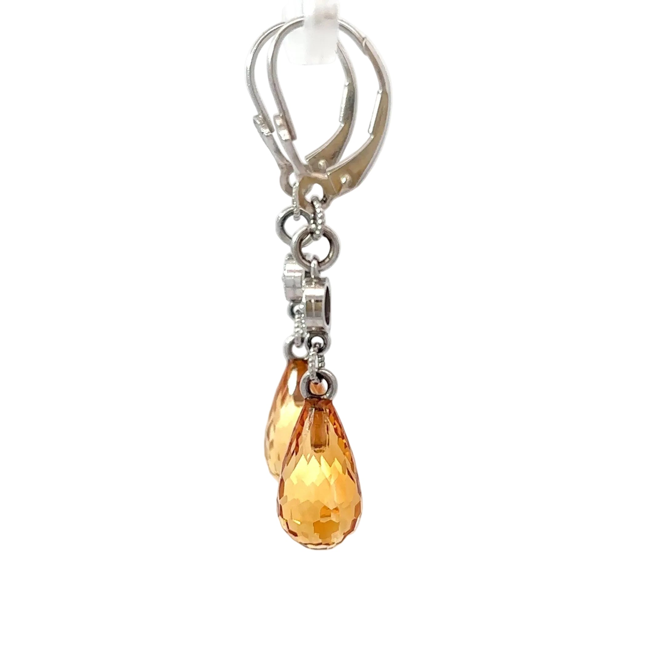 14K White Gold Citrine Teardrop Earrings