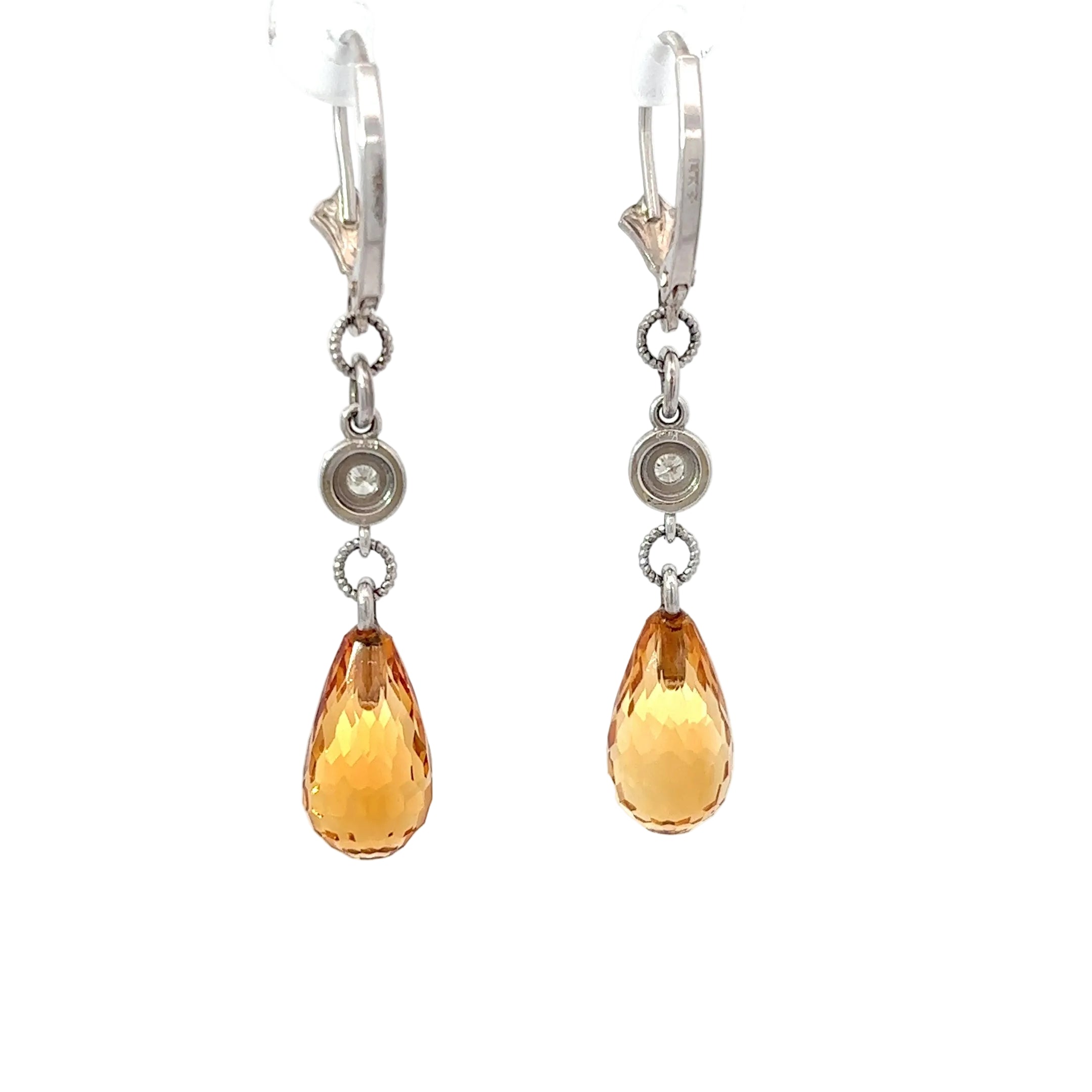 14K White Gold Citrine Teardrop Earrings