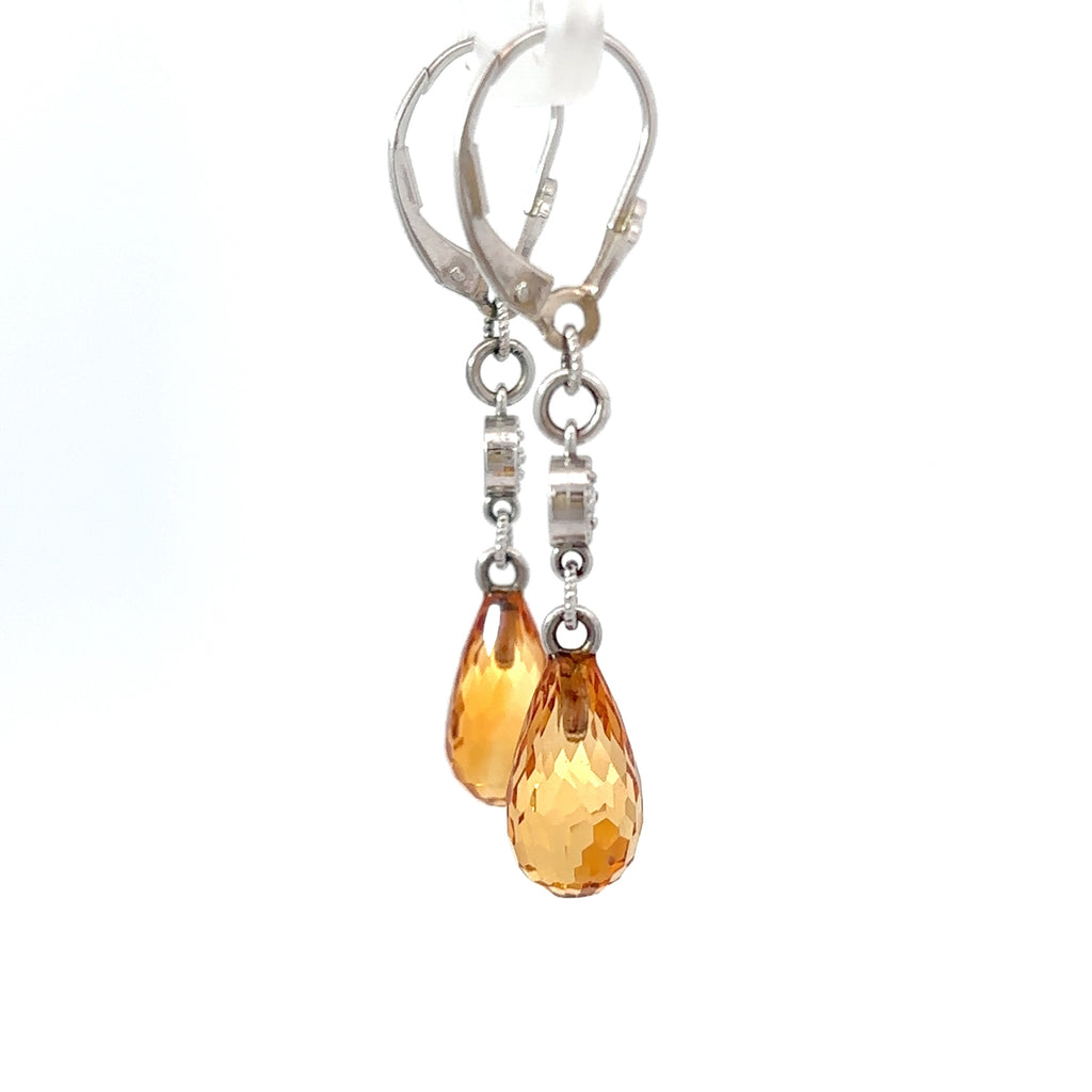 14K White Gold Citrine Teardrop Earrings