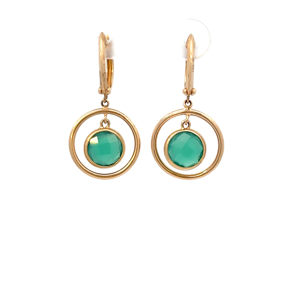 14K Yellow Gold Green Onyx Halo Earrings