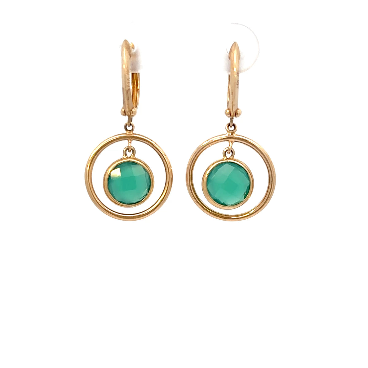 14K Yellow Gold Green Onyx Halo Earrings
