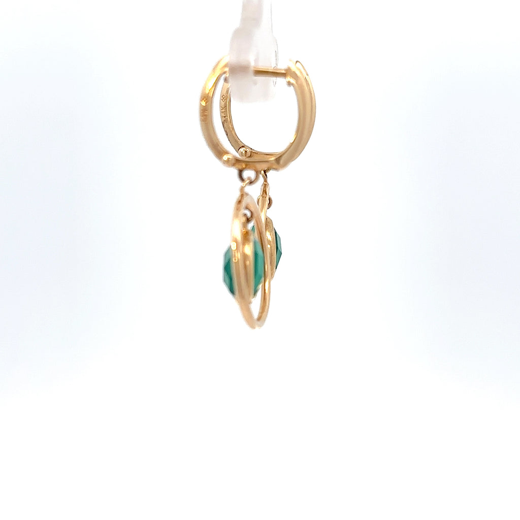 14K Yellow Gold Green Onyx Halo Earrings