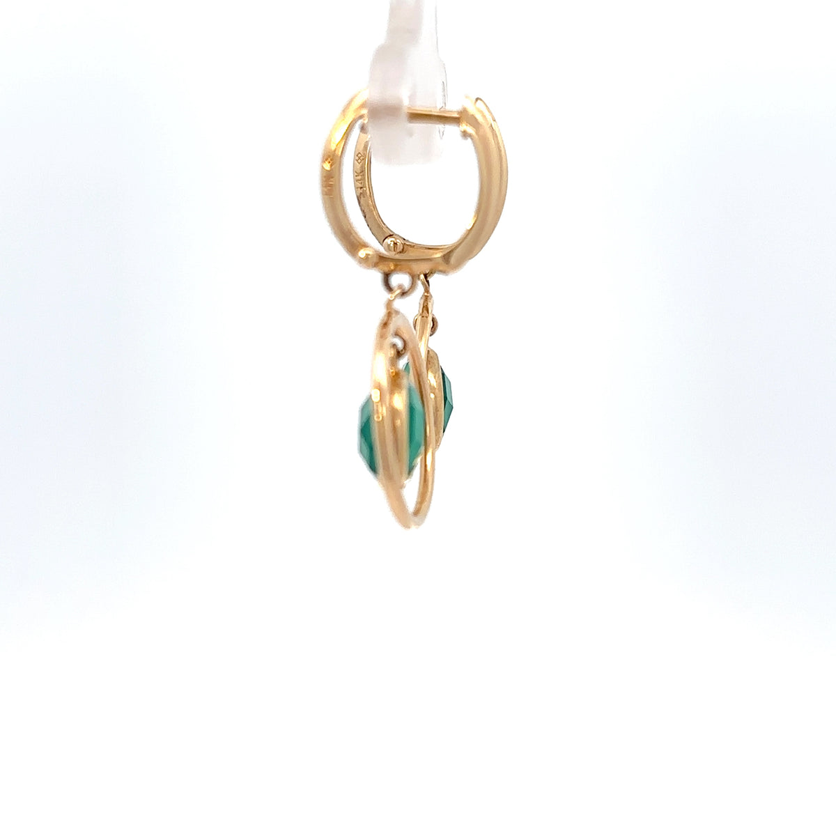 14K Yellow Gold Green Onyx Halo Earrings
