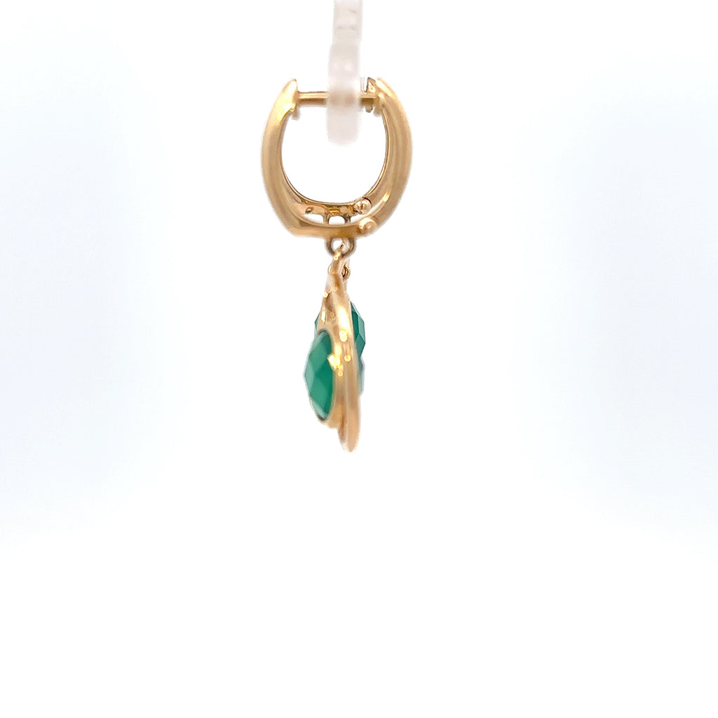 14K Yellow Gold Green Onyx Halo Earrings