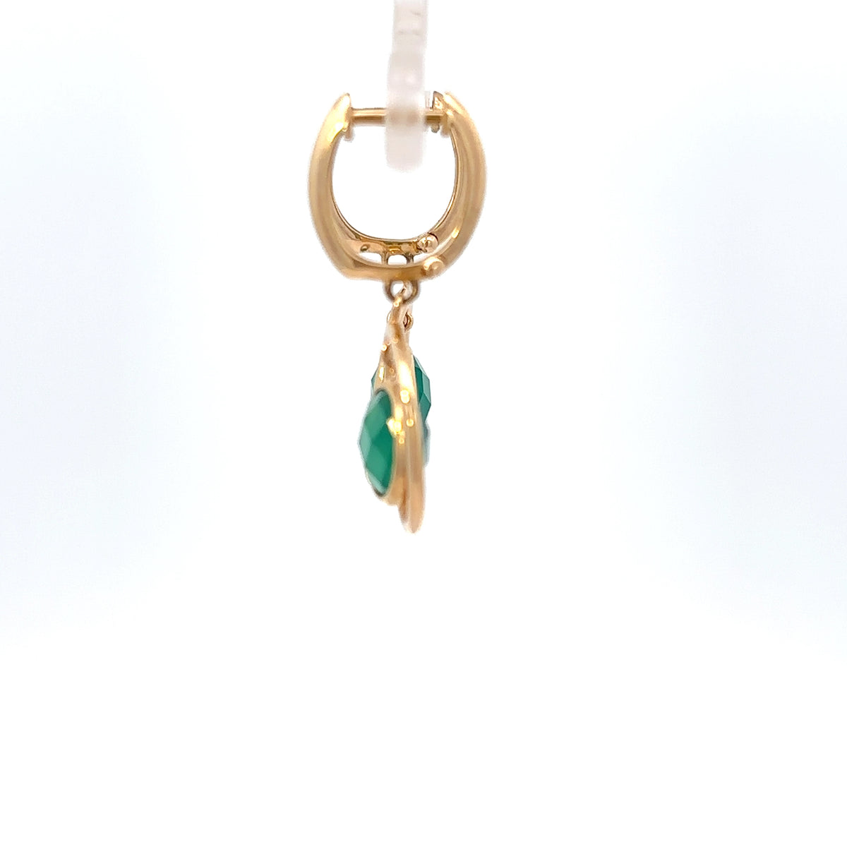14K Yellow Gold Green Onyx Halo Earrings