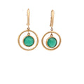 14K Yellow Gold Green Onyx Halo Earrings