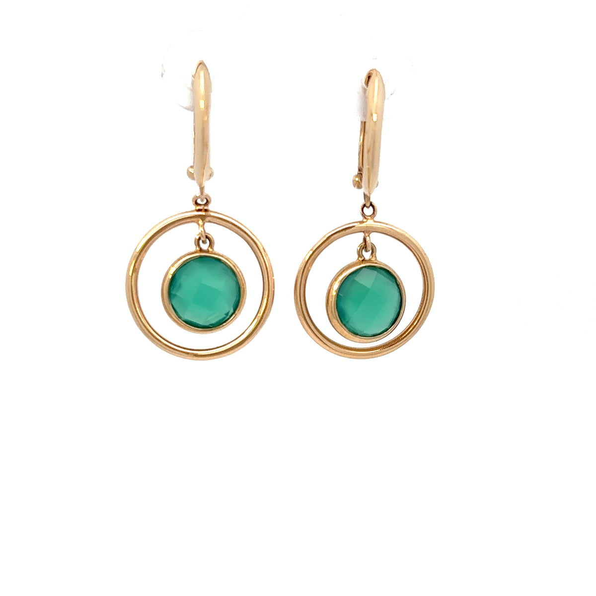 14K Yellow Gold Green Onyx Halo Earrings