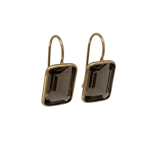 14K Smokey Topaz Emerald Cut Earrings